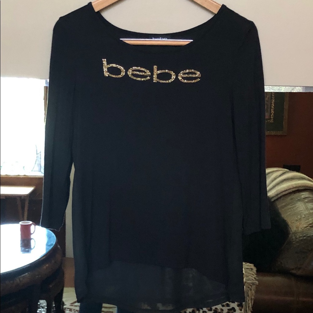 Bebe black Hi-Low t with sheer back